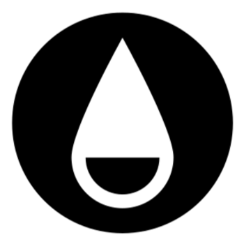 L'icona consiste in un cerchio nero. All'interno di questo cerchio nero si trova una goccia d'acqua bianca, parzialmente riempita di nero.