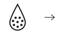 Ein Wassertropfen in dem in einem Kreis Punkte dargestellt sind.