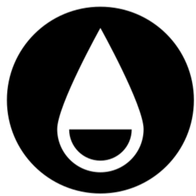 The icon consists of a black circle. Inside this black circle is a white drop of water, which is partially filled in black.