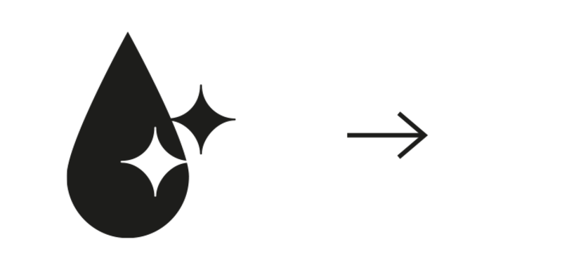 A drop of water filled in black with two asterisks