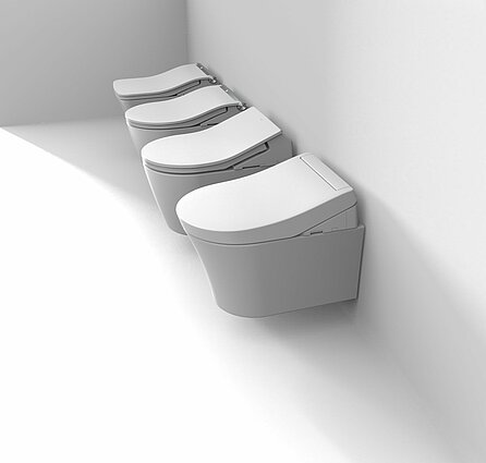WASHLET RG,RX,RW et SW devant un mur blanc.