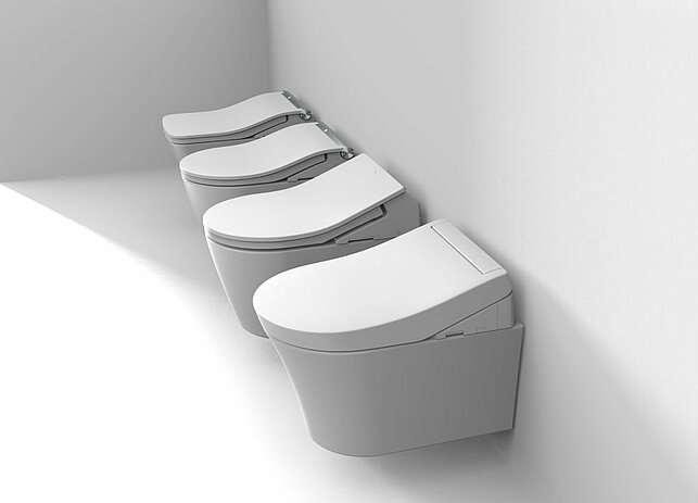 WASHLET RG,RX,RW and SW in front of a white wall.