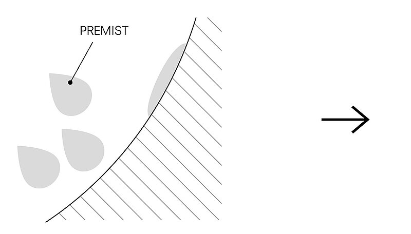 The water droplets from the PREMIST fall onto the ceramic surface.