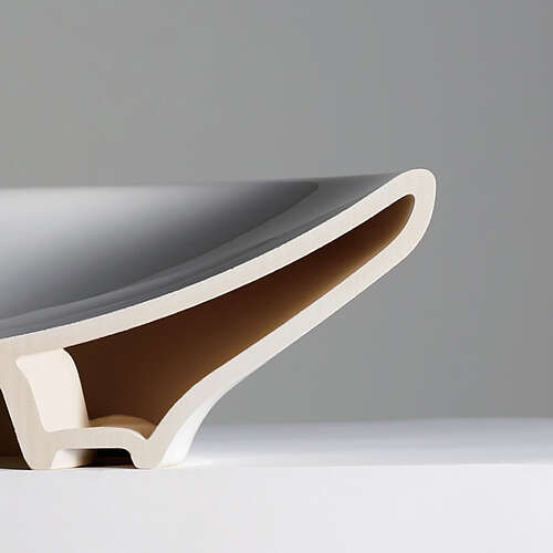 Questa immagine mostra una ceramica convenzionale. Questa presenta una cavità che si estende su tutto il lato. 