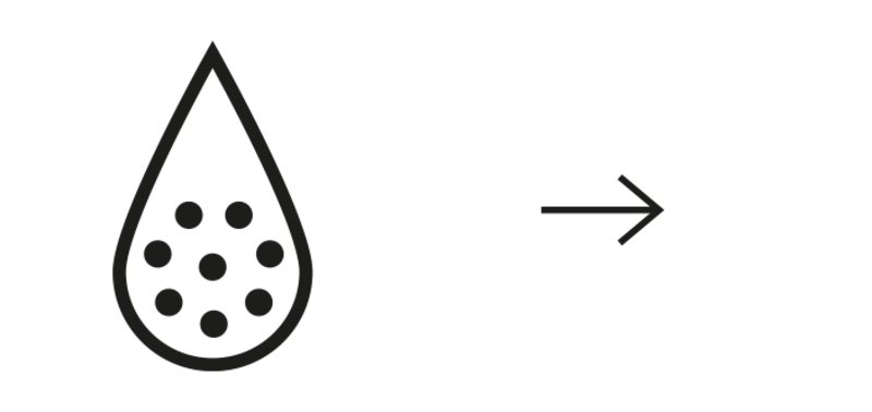 A drop of water with dots in a circle.