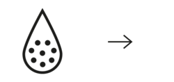 Una goccia d'acqua con punti in un cerchio.