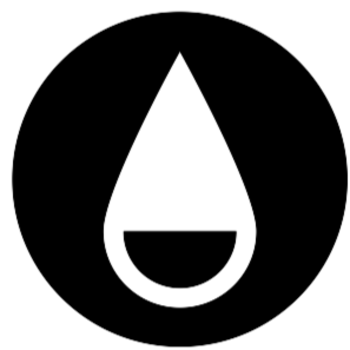 Das Icon besteht aus einem schwarzen Kreis. In diesem schwarzen Kreis befindet sich ein weißer Wasserstropfen, der zu einem kleinen Teil schwarz ausgefüllt ist.