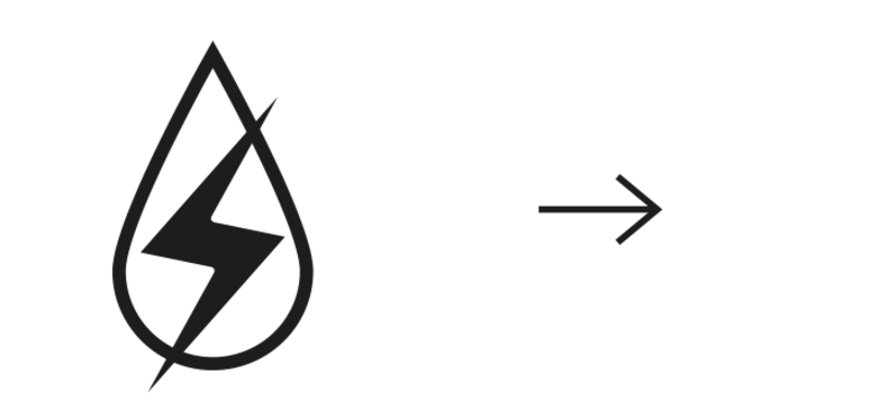 A drop of water in which a lightning bolt is depicted.