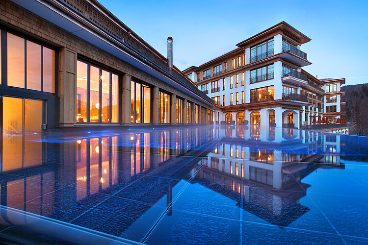 Outdoor area of Hotel Schloss Elmau in the high valley of the Bavarian Alps