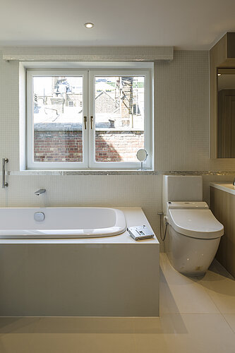 Detailed view of bathtub faucet