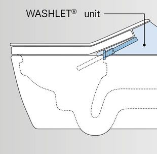 Washlet unit above ceramic bowl