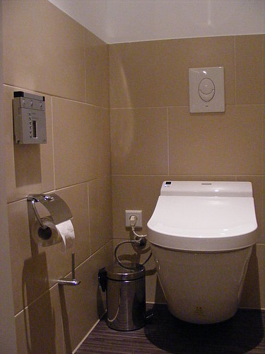 Wall-mounted WASHLET® with remote control on the wall