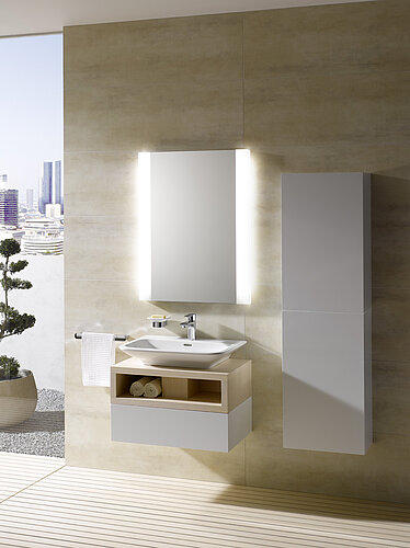 Vanity washbasin with single arm fittings