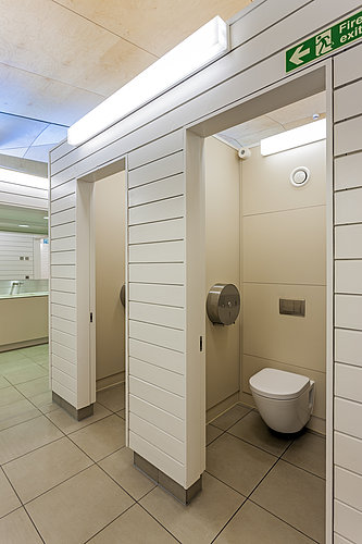 Stalls with rimless toilet at Hurlingham Club in London