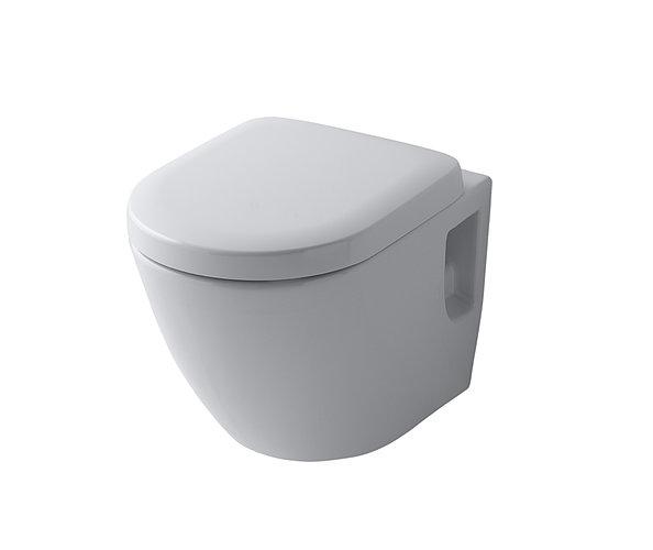 Isolated wall-hung toilet with white background