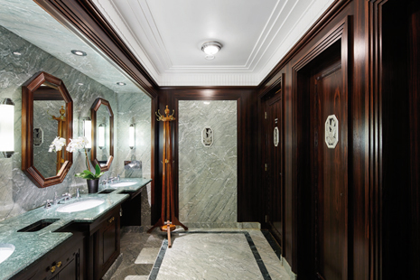 Luxurious sanitary area with marble and fine wood